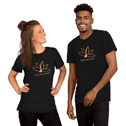 Two adults wearing black Altitunes Music tees